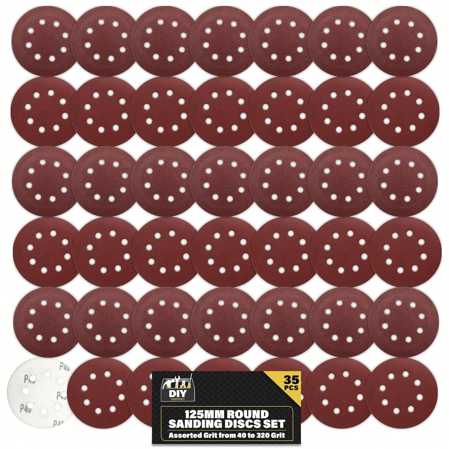 SOL 35pk Round Sandpaper 125mm - Assorted 40/60/80/120/180/240/320 Orbital Sanding Discs - Hook & Loop Sanding Discs For Electric Sander - Durable Abrasive Sheets For Wood, Metal And DIY Projects