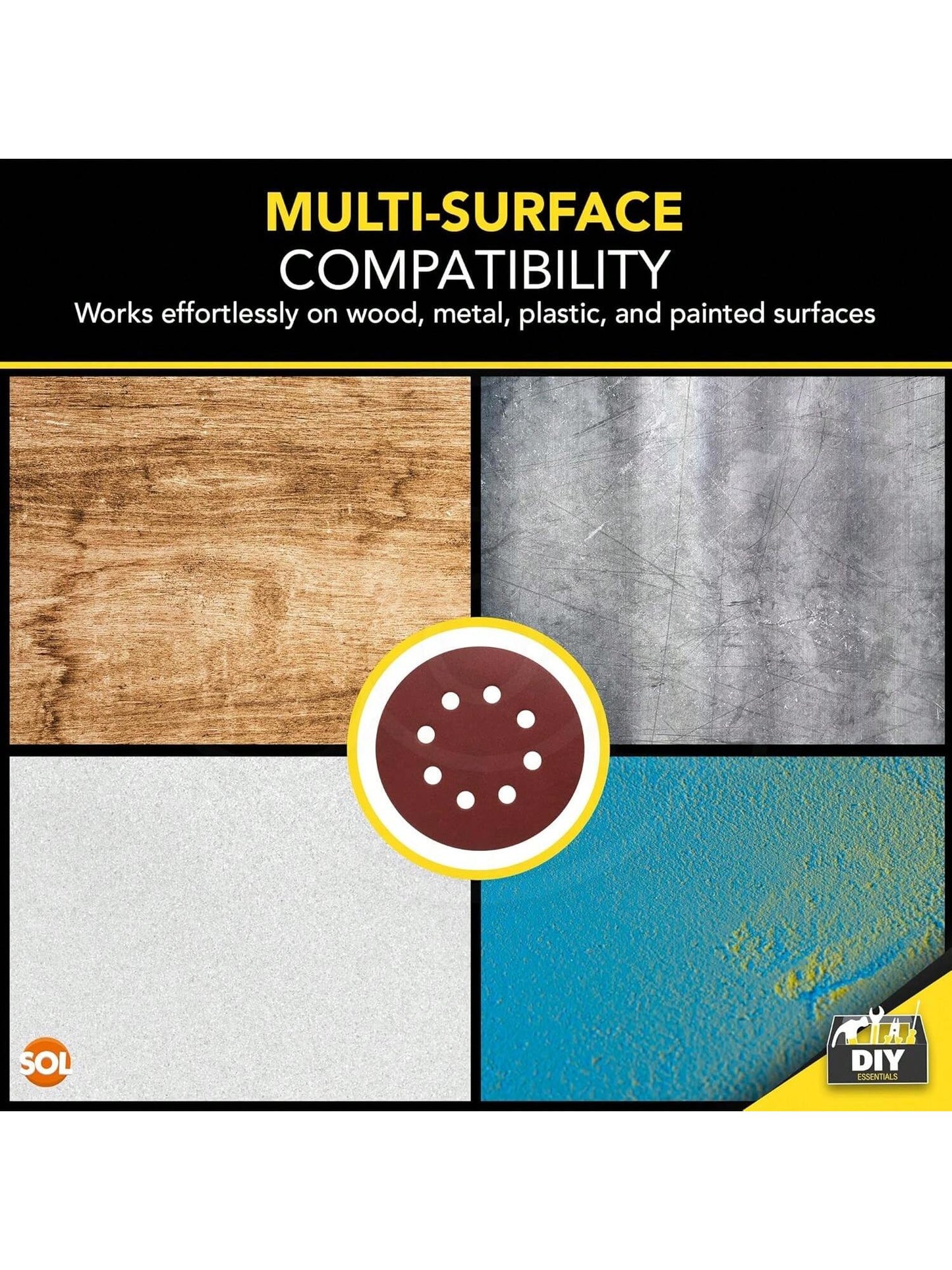 SOL 35pk Round Sandpaper 125mm - Assorted 40/60/80/120/180/240/320 Orbital Sanding Discs - Hook & Loop Sanding Discs For Electric Sander - Durable Abrasive Sheets For Wood, Metal And DIY Projects