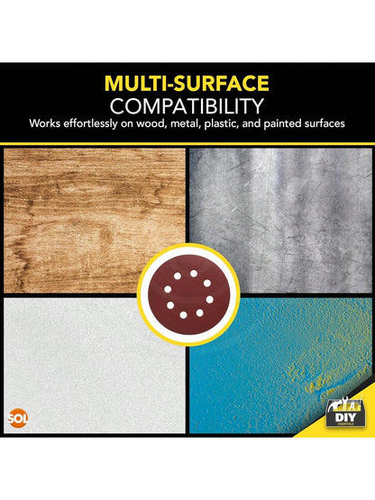 SOL 35pk Round Sandpaper 125mm - Assorted 40/60/80/120/180/240/320 Orbital Sanding Discs - Hook & Loop Sanding Discs For Electric Sander - Durable Abrasive Sheets For Wood, Metal And DIY Projects