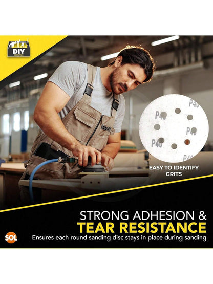 SOL 35pk Round Sandpaper 125mm - Assorted 40/60/80/120/180/240/320 Orbital Sanding Discs - Hook & Loop Sanding Discs For Electric Sander - Durable Abrasive Sheets For Wood, Metal And DIY Projects