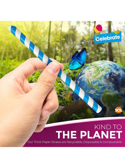 SOL 100pk Multi-Coloured Bubble Tea Paper Straws - Large Boba Straws For Milkshakes & Smoothies - Sturdy, Spiral Design In Yellow, Green, Red & Blue - Perfect For Home, Parties, Or Commercial Use