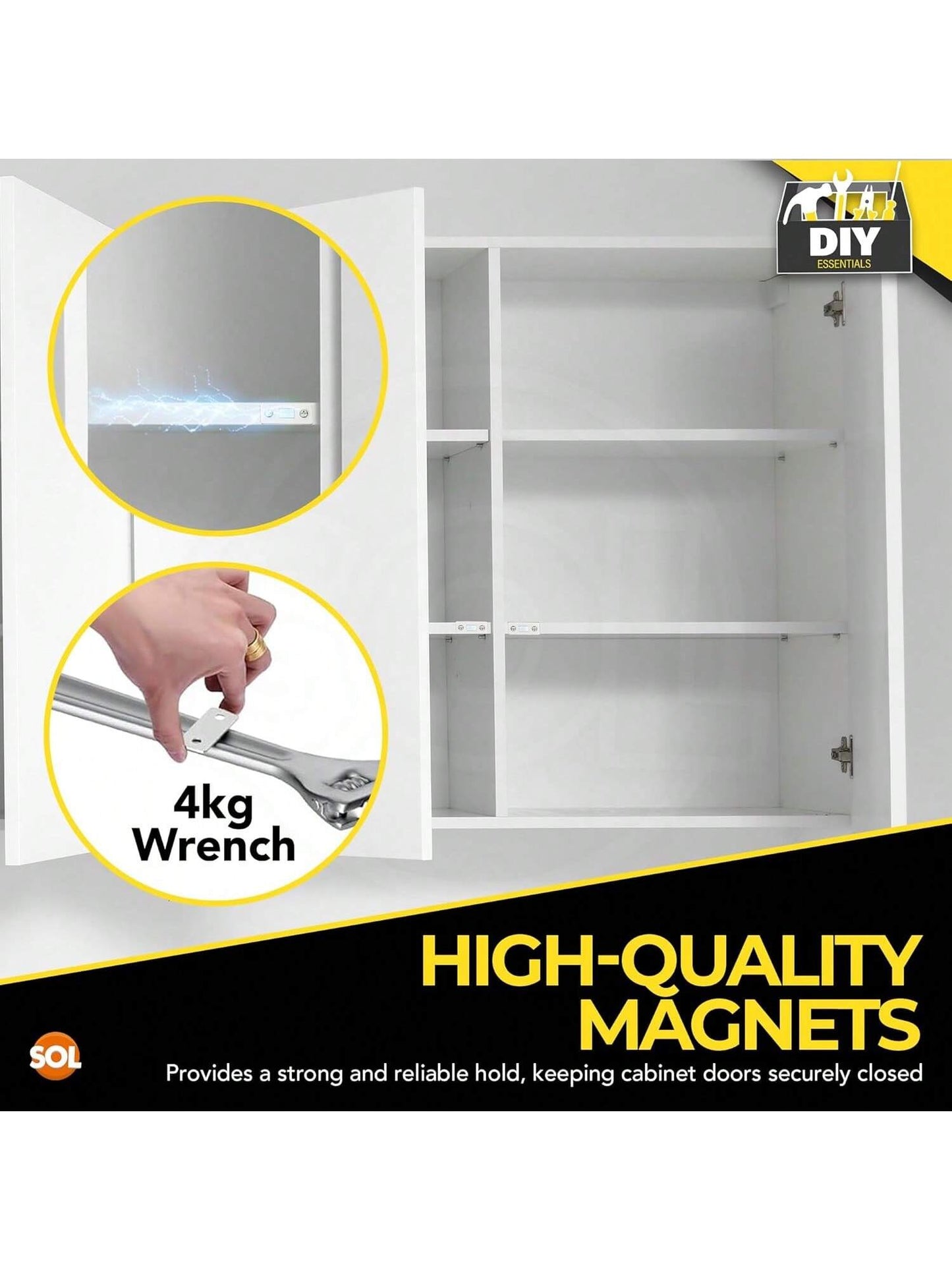 SOL 12pk Cabinet Magnets & Fittings – Magnetic Catches For Cupboards, Wardrobes, Kitchen Units, And Cabinets – Slim Door Catch Kit For Secure Closures, Drawers, And Furniture Doors