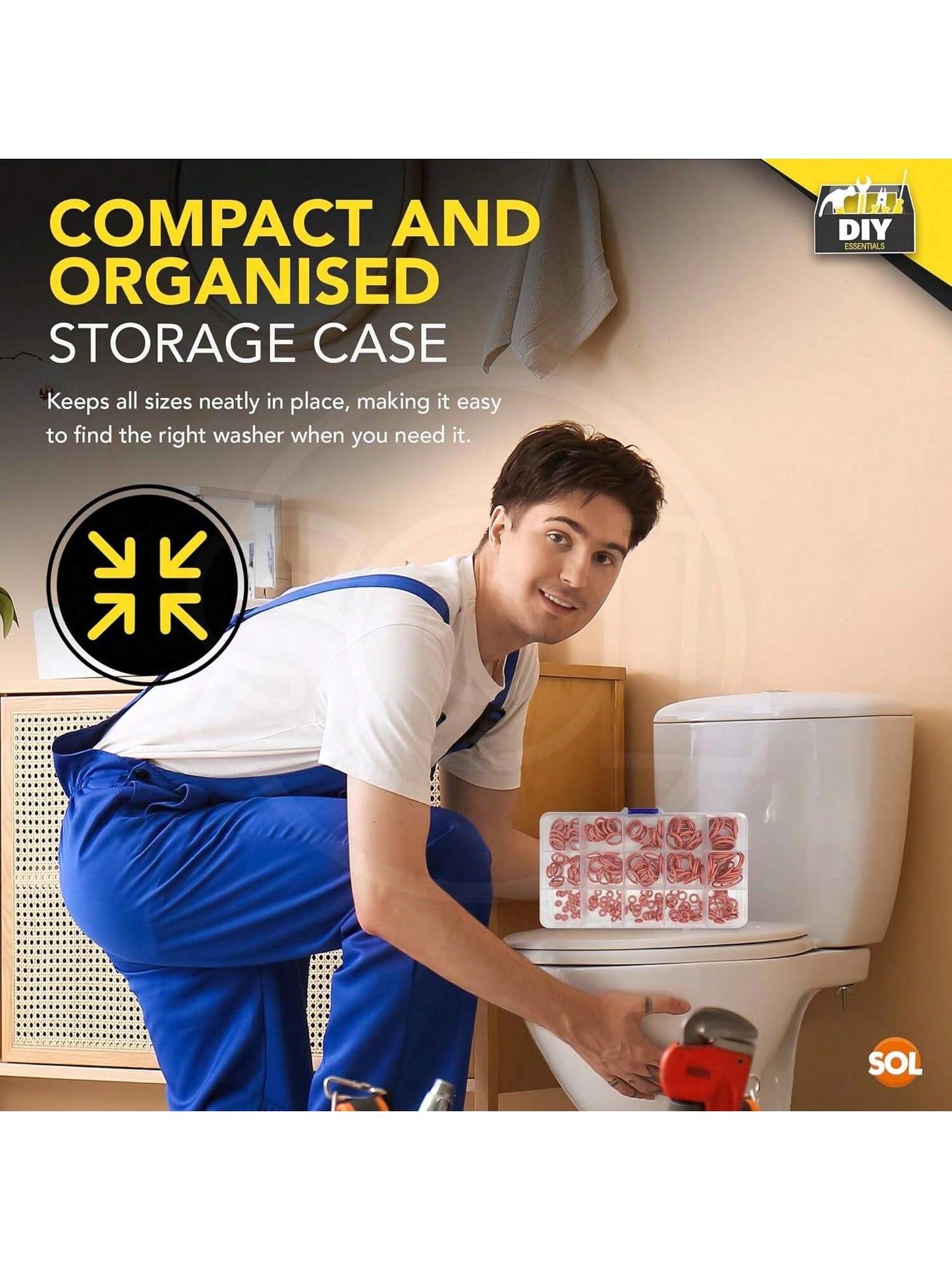 SOL 225pk O Ring Gasket Kit – Assorted Tap Washers For Mixer Taps & Plumbing – Durable Rubber Seals For DIY, Pipe Fittings, Leak Prevention, Automotive, Shower & Household Repairs