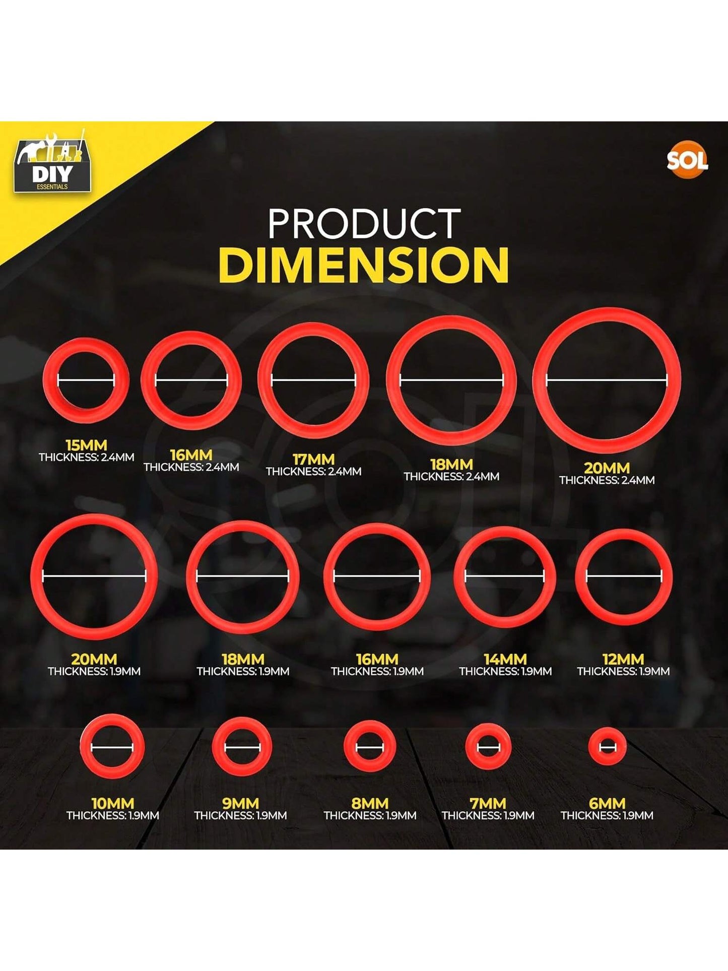 SOL 225pk O Ring Gasket Kit – Assorted Tap Washers For Mixer Taps & Plumbing – Durable Rubber Seals For DIY, Pipe Fittings, Leak Prevention, Automotive, Shower & Household Repairs