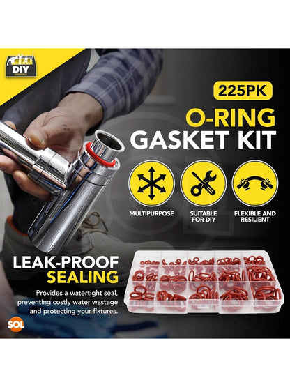 SOL 225pk O Ring Gasket Kit – Assorted Tap Washers For Mixer Taps & Plumbing – Durable Rubber Seals For DIY, Pipe Fittings, Leak Prevention, Automotive, Shower & Household Repairs