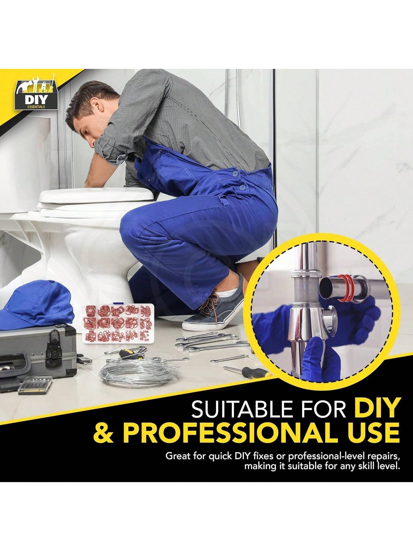 SOL 225pk O Ring Gasket Kit – Assorted Tap Washers For Mixer Taps & Plumbing – Durable Rubber Seals For DIY, Pipe Fittings, Leak Prevention, Automotive, Shower & Household Repairs