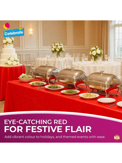 SOL 4pk Long Red Table Cloth Party 274x137cm Plastic Cover Disposable Tablecloths For Parties - Spill Protection - Great For Weddings, Buffets, Catering, Restaurants, Outdoor Events & Celebrations