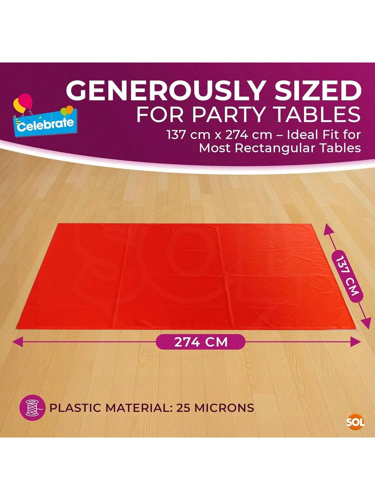 SOL 4pk Long Red Table Cloth Party 274x137cm Plastic Cover Disposable Tablecloths For Parties - Spill Protection - Great For Weddings, Buffets, Catering, Restaurants, Outdoor Events & Celebrations