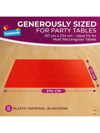 SOL 4pk Long Red Table Cloth Party 274x137cm Plastic Cover Disposable Tablecloths For Parties - Spill Protection - Great For Weddings, Buffets, Catering, Restaurants, Outdoor Events & Celebrations