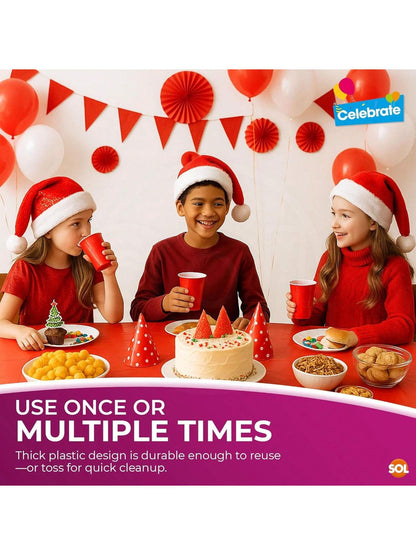 SOL 4pk Long Red Table Cloth Party 274x137cm Plastic Cover Disposable Tablecloths For Parties - Spill Protection - Great For Weddings, Buffets, Catering, Restaurants, Outdoor Events & Celebrations