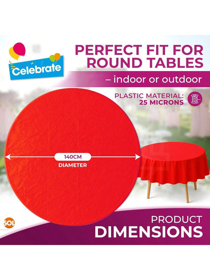 SOL 6pk Red Round Table Cloth Disposable 140cm Party Tablecloths For Circular Table Cloth Cover - Durable Spill Protection - Perfect For Weddings, Buffets, Catering, Restaurants & Special Events