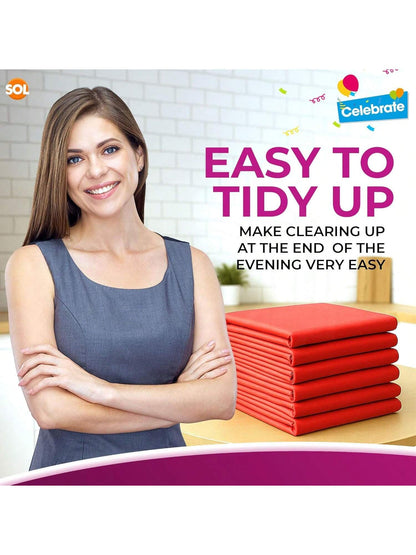 SOL 6pk Red Round Table Cloth Disposable 140cm Party Tablecloths For Circular Table Cloth Cover - Durable Spill Protection - Perfect For Weddings, Buffets, Catering, Restaurants & Special Events