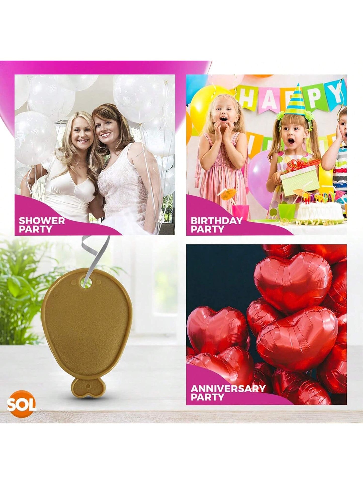 SOL 48pk Helium Balloon Weights - Gold Plastic Party Accessories - Perfect For Securing Balloons At Birthdays, Weddings, New Year - Heavy Duty 205g Weights For Decorations And Large Celebrations