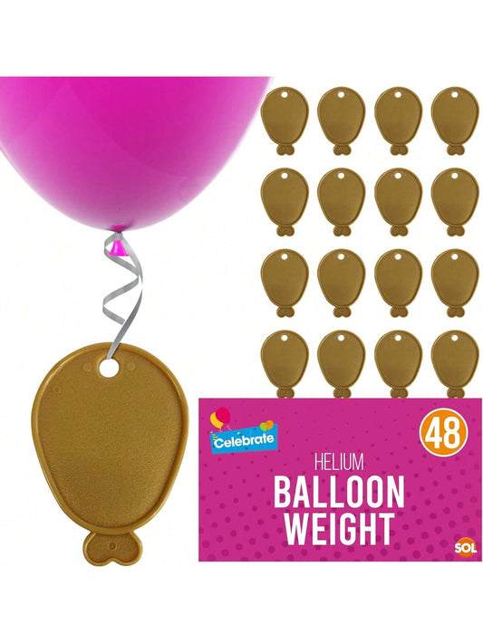 SOL 48pk Helium Balloon Weights - Gold Plastic Party Accessories - Perfect For Securing Balloons At Birthdays, Weddings, New Year - Heavy Duty 205g Weights For Decorations And Large Celebrations