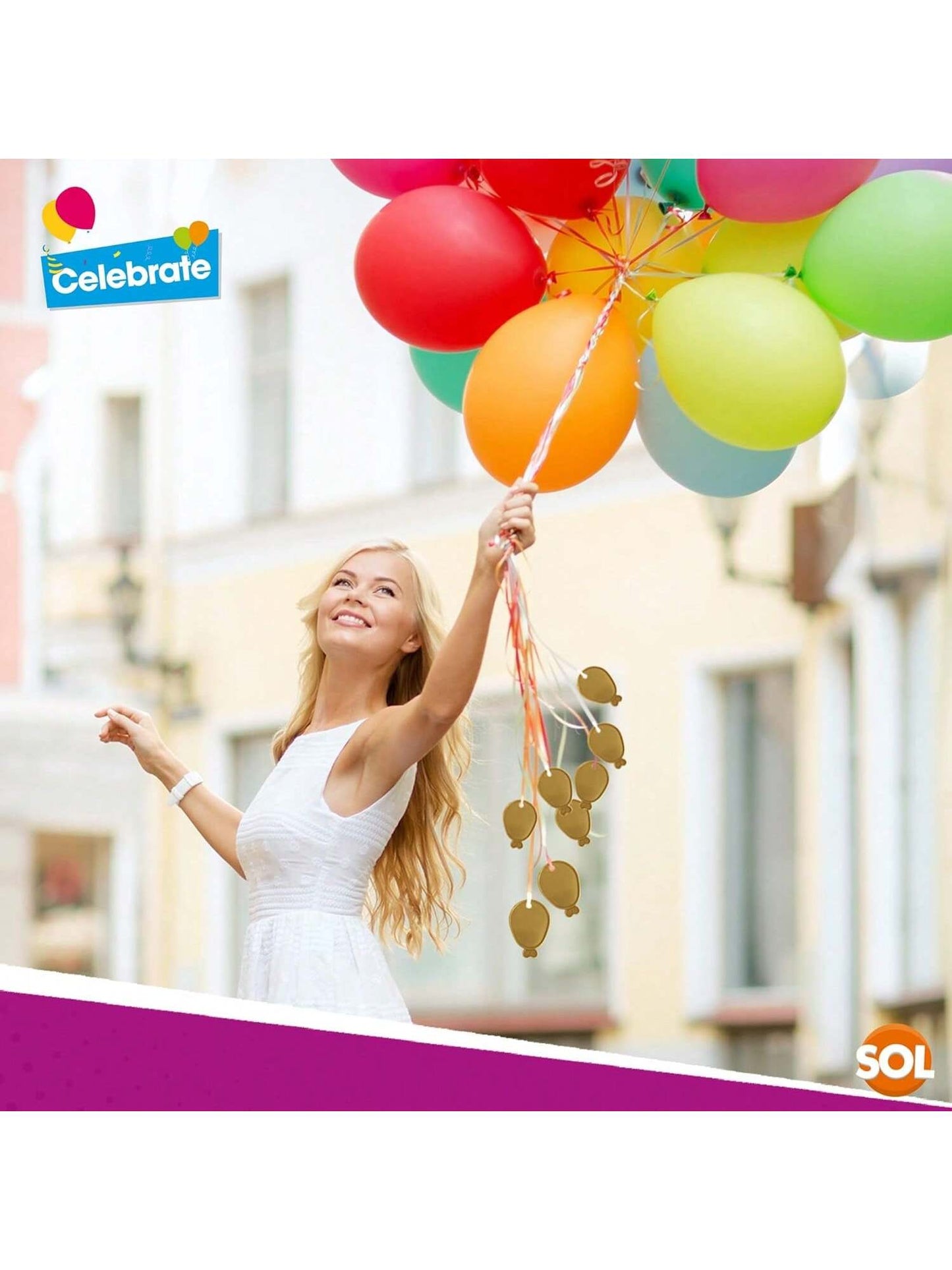 SOL 48pk Helium Balloon Weights - Gold Plastic Party Accessories - Perfect For Securing Balloons At Birthdays, Weddings, New Year - Heavy Duty 205g Weights For Decorations And Large Celebrations