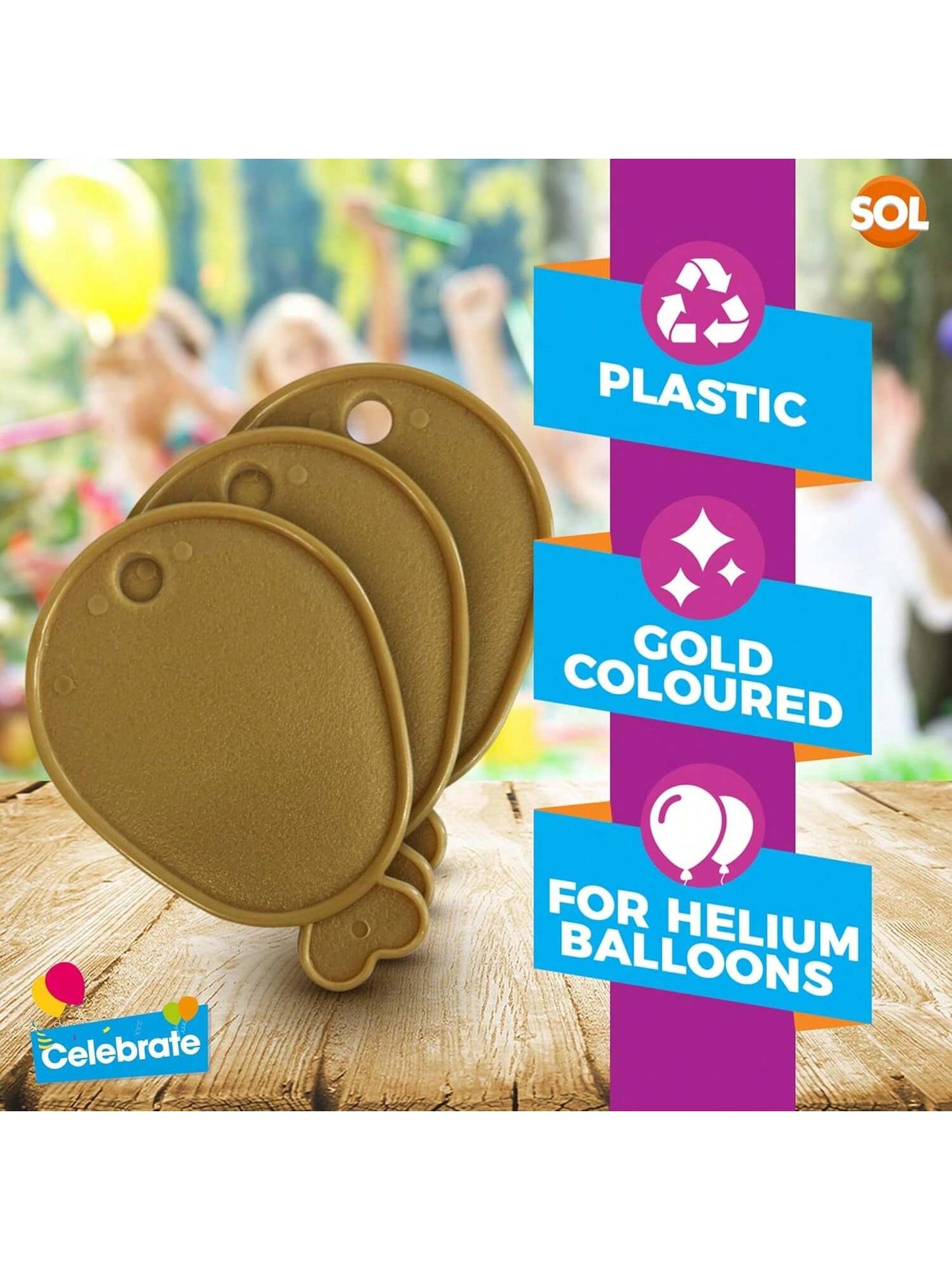 SOL 48pk Helium Balloon Weights - Gold Plastic Party Accessories - Perfect For Securing Balloons At Birthdays, Weddings, New Year - Heavy Duty 205g Weights For Decorations And Large Celebrations