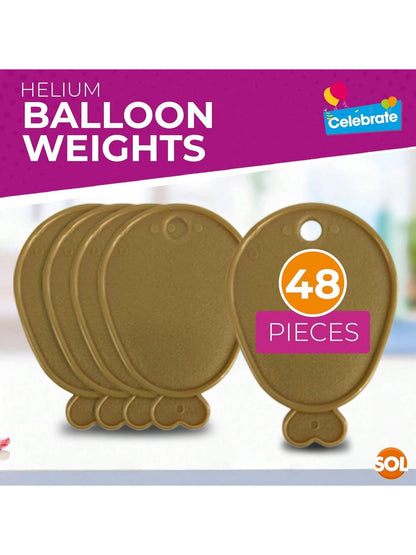 SOL 48pk Helium Balloon Weights - Gold Plastic Party Accessories - Perfect For Securing Balloons At Birthdays, Weddings, New Year - Heavy Duty 205g Weights For Decorations And Large Celebrations