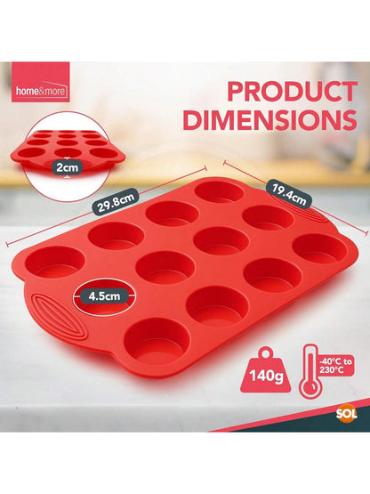 SOL 1pk Silicone Muffin Tray – 12 Cup Non-Stick Baking Mould For Cupcakes, Fairy Cakes, Mini Quiches & Bites – Flexible Bakeware For Oven Use, Easy Release & Quick Clean-Up