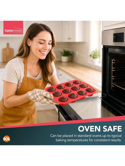 SOL 1pk Silicone Muffin Tray – 12 Cup Non-Stick Baking Mould For Cupcakes, Fairy Cakes, Mini Quiches & Bites – Flexible Bakeware For Oven Use, Easy Release & Quick Clean-Up