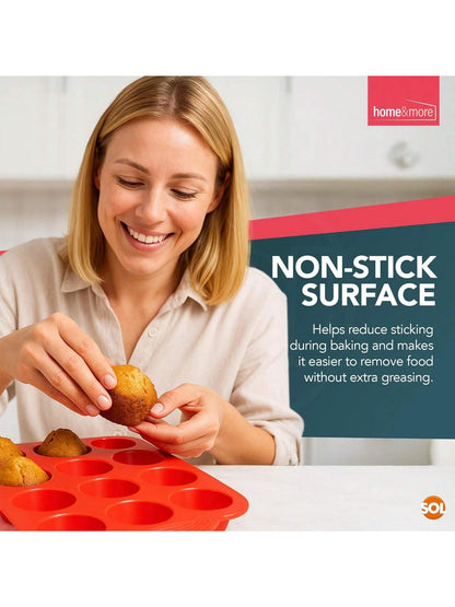 SOL 1pk Silicone Muffin Tray – 12 Cup Non-Stick Baking Mould For Cupcakes, Fairy Cakes, Mini Quiches & Bites – Flexible Bakeware For Oven Use, Easy Release & Quick Clean-Up