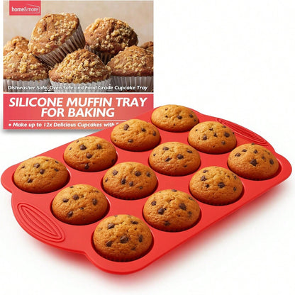 SOL 1pk Silicone Muffin Tray – 12 Cup Non-Stick Baking Mould For Cupcakes, Fairy Cakes, Mini Quiches & Bites – Flexible Bakeware For Oven Use, Easy Release & Quick Clean-Up