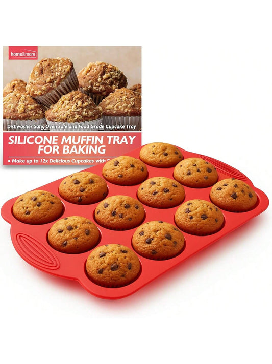 SOL 1pk Silicone Muffin Tray – 12 Cup Non-Stick Baking Mould For Cupcakes, Fairy Cakes, Mini Quiches & Bites – Flexible Bakeware For Oven Use, Easy Release & Quick Clean-Up