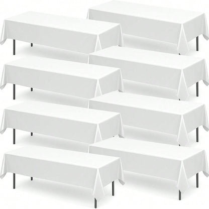 SOL 8pk Long White Table Cloth Party 274x137cm Plastic Cover Disposable Tablecloths For Parties - Heavy Duty Spill Protection - Opaque Design For Weddings, Buffets, Catering, Outdoor & Theme Events