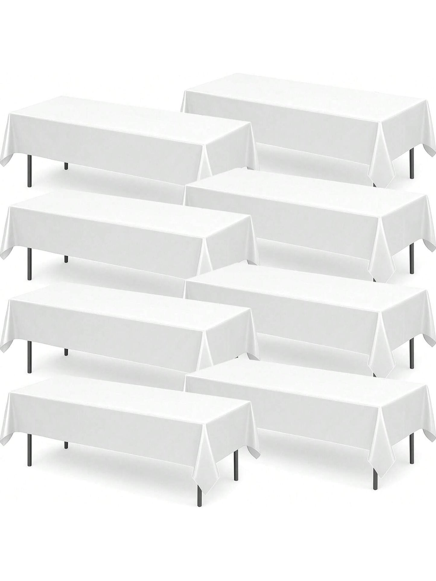 SOL 8pk Long White Table Cloth Party 274x137cm Plastic Cover Disposable Tablecloths For Parties - Heavy Duty Spill Protection - Opaque Design For Weddings, Buffets, Catering, Outdoor & Theme Events