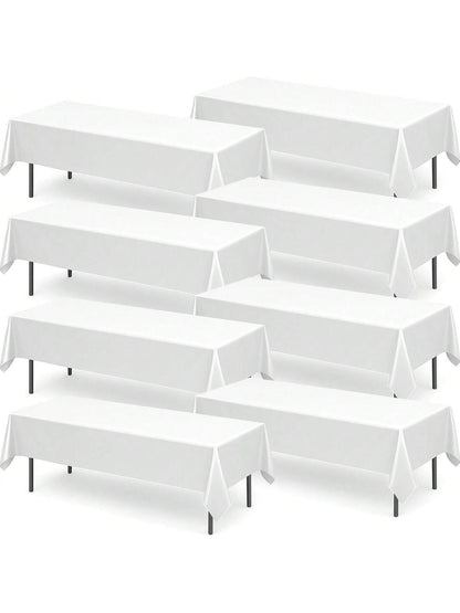 SOL 8pk Long White Table Cloth Party 274x137cm Plastic Cover Disposable Tablecloths For Parties - Heavy Duty Spill Protection - Opaque Design For Weddings, Buffets, Catering, Outdoor & Theme Events