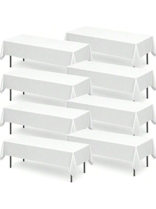 SOL 8pk Long White Table Cloth Party 274x137cm Plastic Cover Disposable Tablecloths For Parties - Heavy Duty Spill Protection - Opaque Design For Weddings, Buffets, Catering, Outdoor & Theme Events