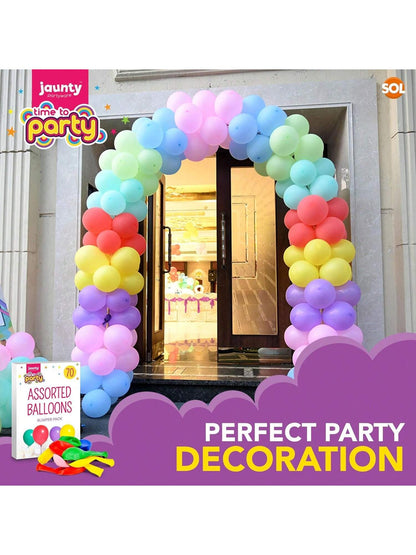 Jaunty Partyware 70pk Premium Latex Multicoloured Balloons, 10.5 Inch Size - Vibrant Party Balloon for Birthdays, Baby Showers & Kids' Parties - Ideal for Balloon Arch, Party Games & Decorations