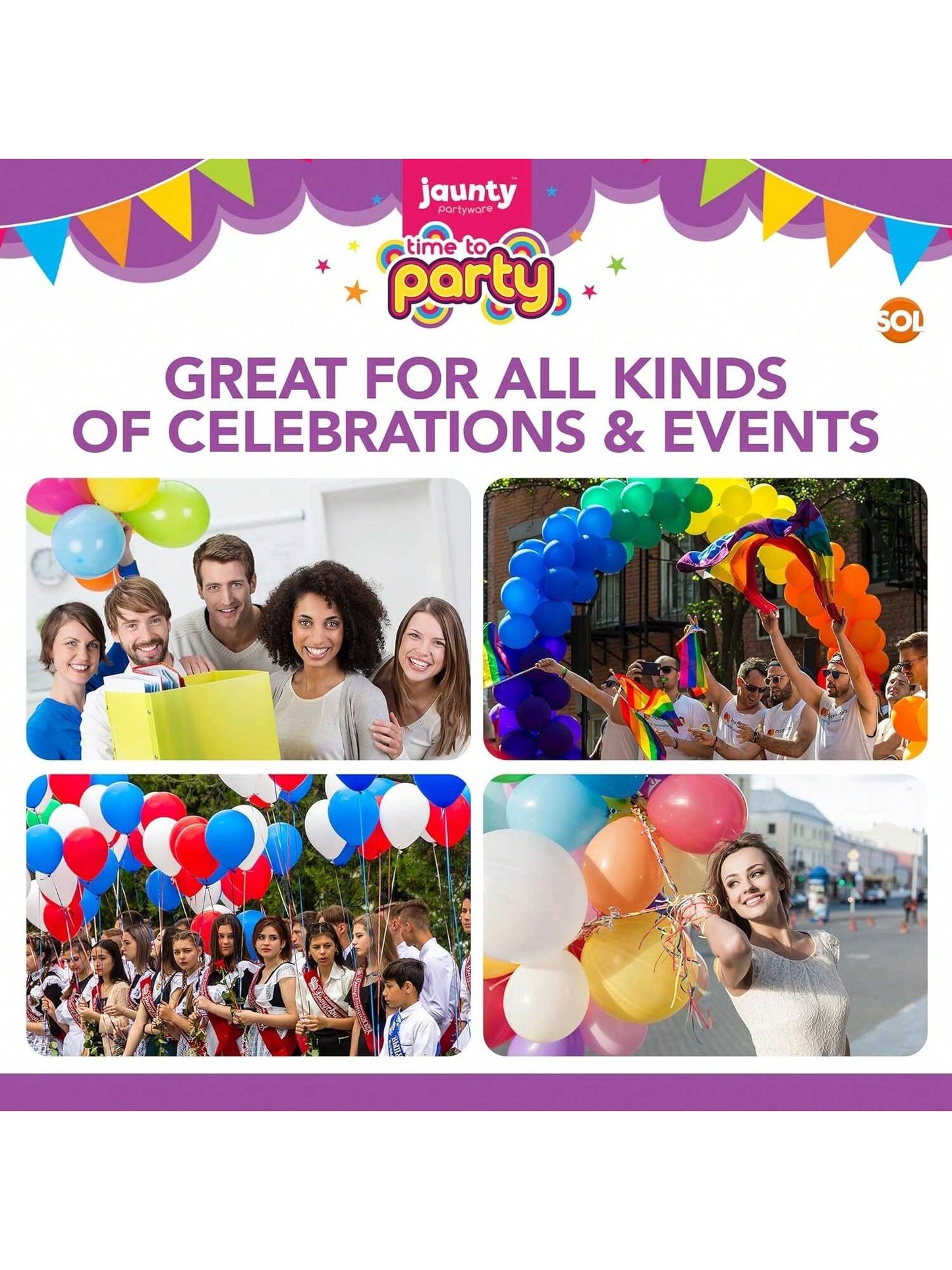 Jaunty Partyware 70pk Premium Latex Multicoloured Balloons, 10.5 Inch Size - Vibrant Party Balloon for Birthdays, Baby Showers & Kids' Parties - Ideal for Balloon Arch, Party Games & Decorations