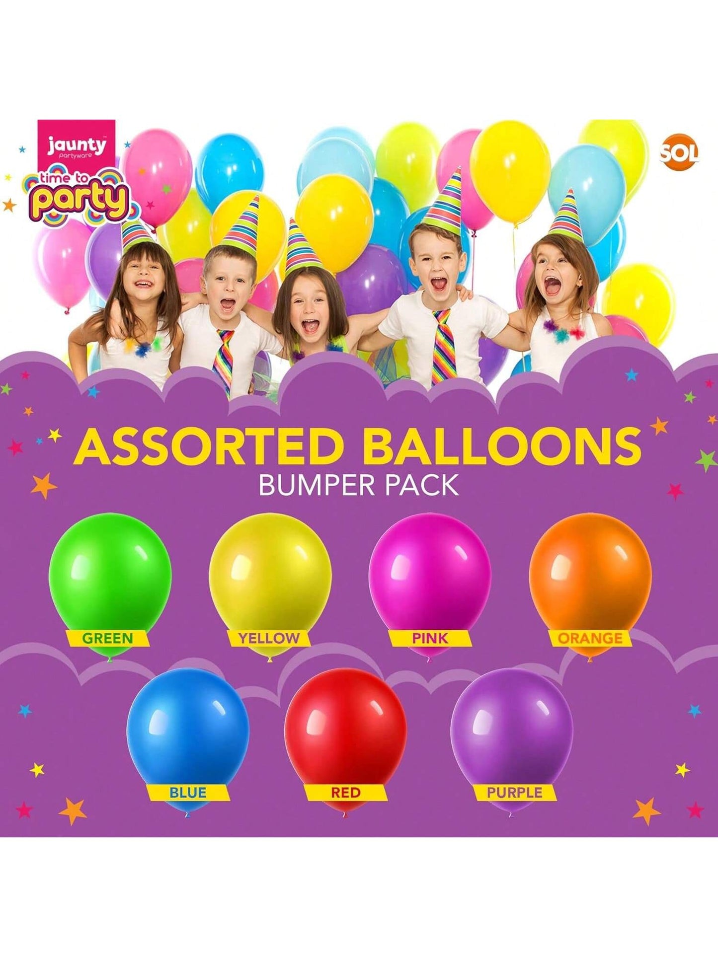 Jaunty Partyware 70pk Premium Latex Multicoloured Balloons, 10.5 Inch Size - Vibrant Party Balloon for Birthdays, Baby Showers & Kids' Parties - Ideal for Balloon Arch, Party Games & Decorations