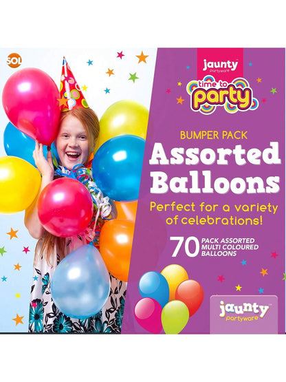 Jaunty Partyware 70pk Premium Latex Multicoloured Balloons, 10.5 Inch Size - Vibrant Party Balloon for Birthdays, Baby Showers & Kids' Parties - Ideal for Balloon Arch, Party Games & Decorations