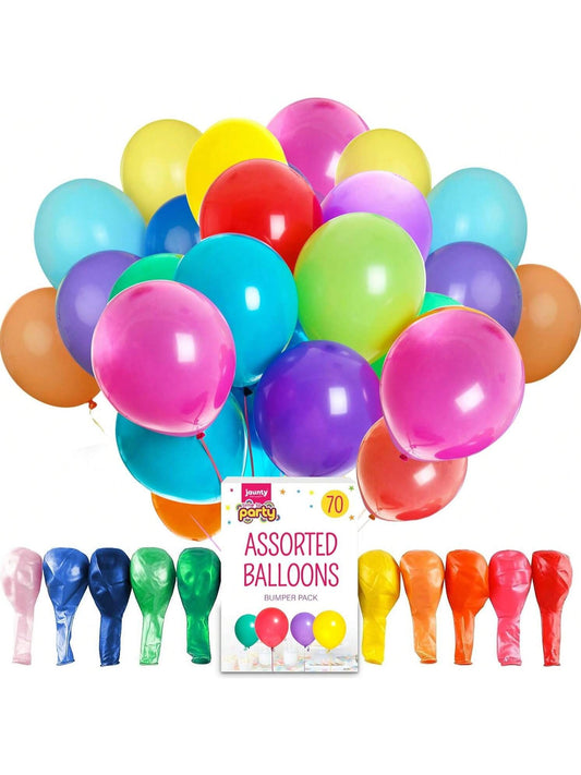 Jaunty Partyware 70pk Premium Latex Multicoloured Balloons, 10.5 Inch Size - Vibrant Party Balloon for Birthdays, Baby Showers & Kids' Parties - Ideal for Balloon Arch, Party Games & Decorations