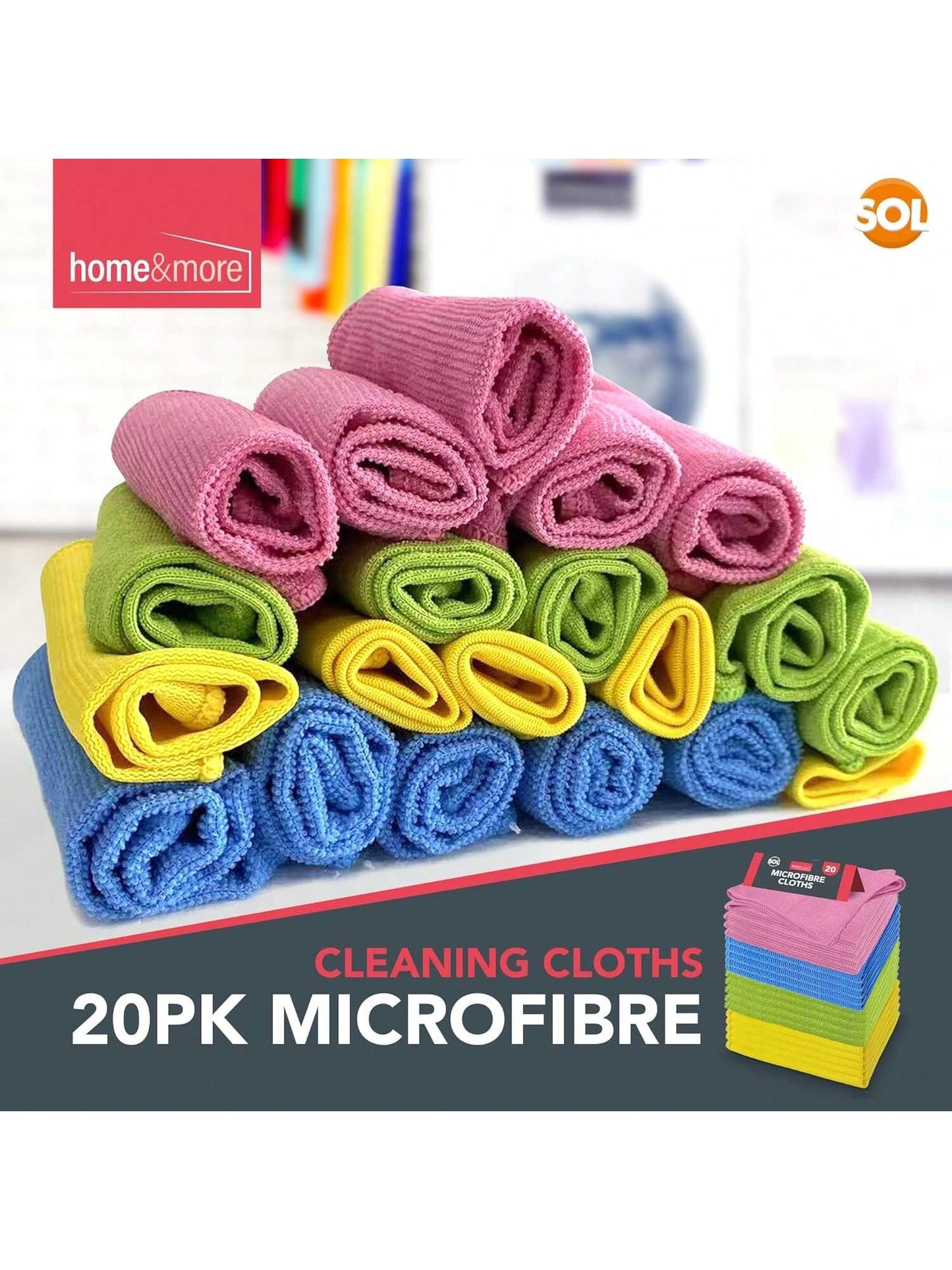 SOL 20pk Microfibre Cloths, 28cmx28cm MIcro Fibre Towels For Car Polishing, Interior And Exterior Window Cleaning, All Purpose Use For Home And Kitchen, Microfiber Absorbent, Ideal For Detailing