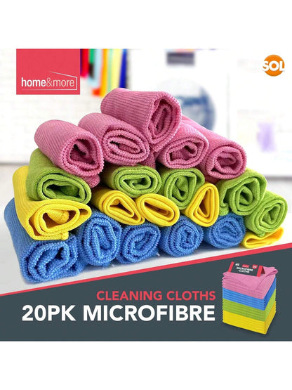 SOL 20pk Microfibre Cloths, 28cmx28cm MIcro Fibre Towels For Car Polishing, Interior And Exterior Window Cleaning, All Purpose Use For Home And Kitchen, Microfiber Absorbent, Ideal For Detailing
