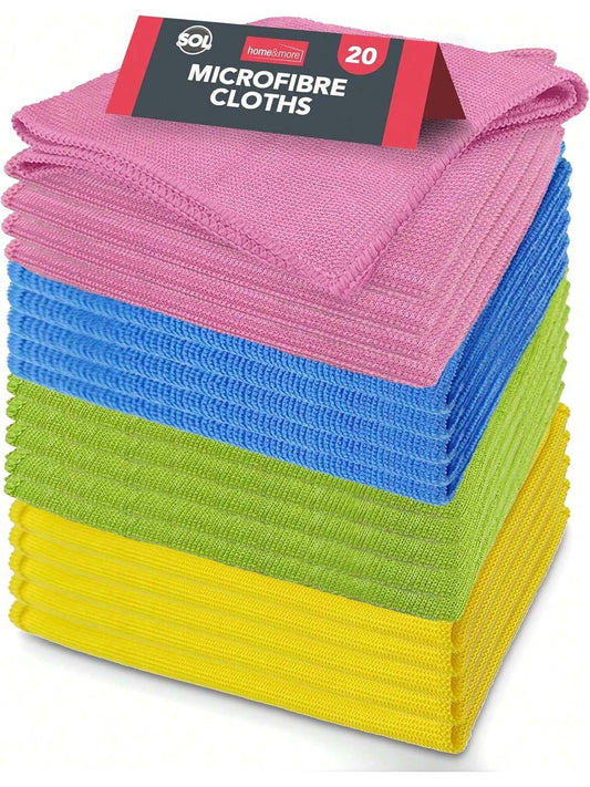 SOL 20pk Microfibre Cloths, 28cmx28cm MIcro Fibre Towels For Car Polishing, Interior And Exterior Window Cleaning, All Purpose Use For Home And Kitchen, Microfiber Absorbent, Ideal For Detailing