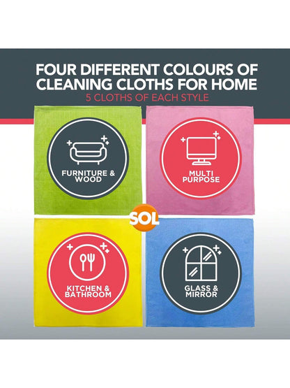 SOL 20pk Microfibre Cloths, 28cmx28cm MIcro Fibre Towels For Car Polishing, Interior And Exterior Window Cleaning, All Purpose Use For Home And Kitchen, Microfiber Absorbent, Ideal For Detailing