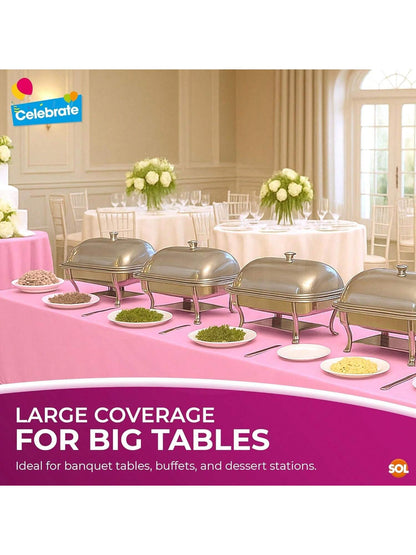 SOL 4pk Long Pink Table Cloth Party 274x137cm Plastic Cover Disposable Tablecloths For Parties - Heavy Duty Spill Protection - Opaque Design For Weddings, Buffets, Catering & Outdoor Events