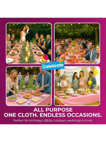 SOL 4pk Long Pink Table Cloth Party 274x137cm Plastic Cover Disposable Tablecloths For Parties - Heavy Duty Spill Protection - Opaque Design For Weddings, Buffets, Catering & Outdoor Events