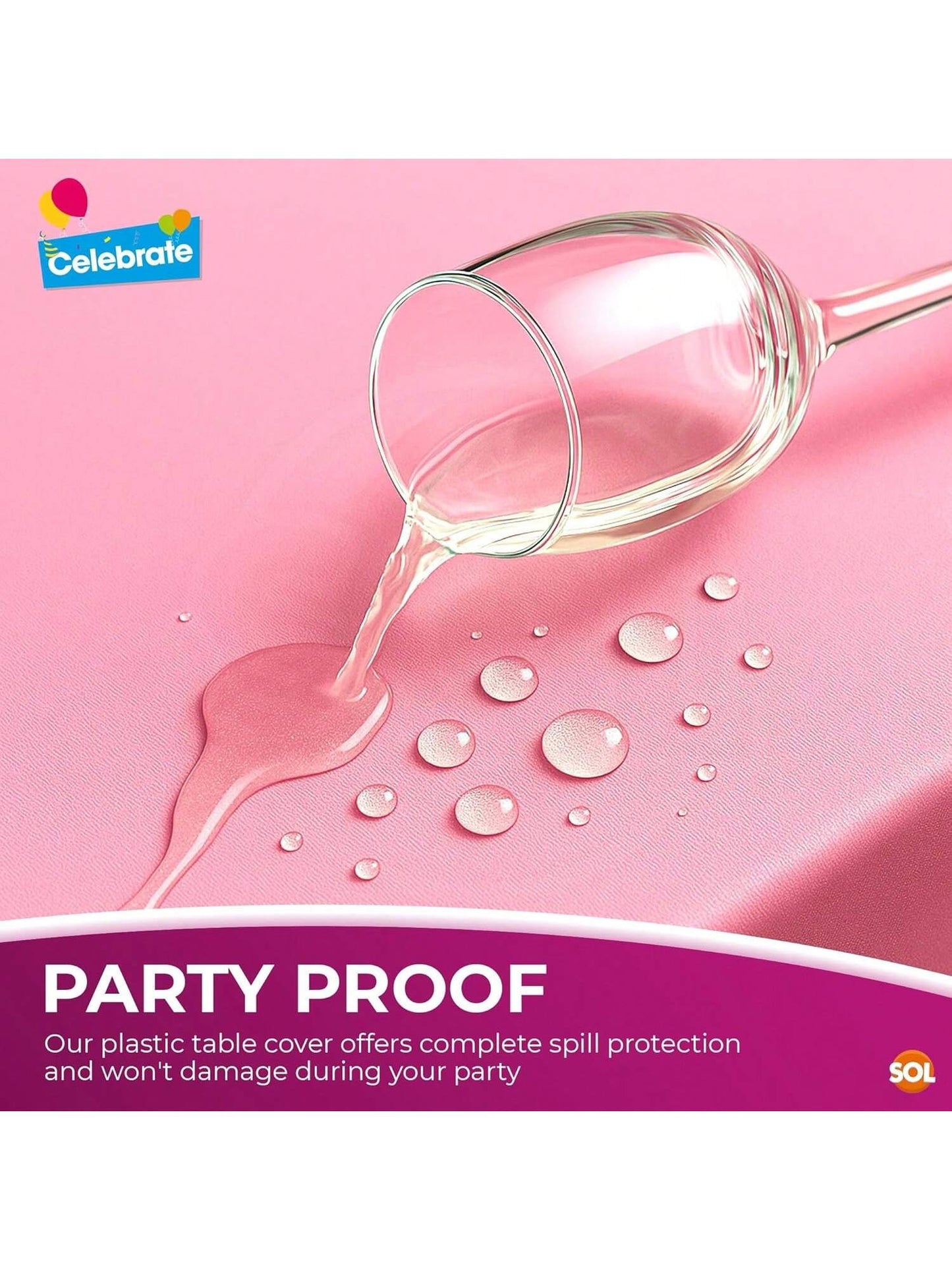 SOL 4pk Long Pink Table Cloth Party 274x137cm Plastic Cover Disposable Tablecloths For Parties - Heavy Duty Spill Protection - Opaque Design For Weddings, Buffets, Catering & Outdoor Events