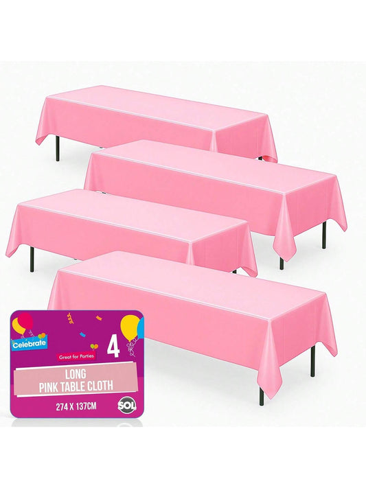 SOL 4pk Long Pink Table Cloth Party 274x137cm Plastic Cover Disposable Tablecloths For Parties - Heavy Duty Spill Protection - Opaque Design For Weddings, Buffets, Catering & Outdoor Events