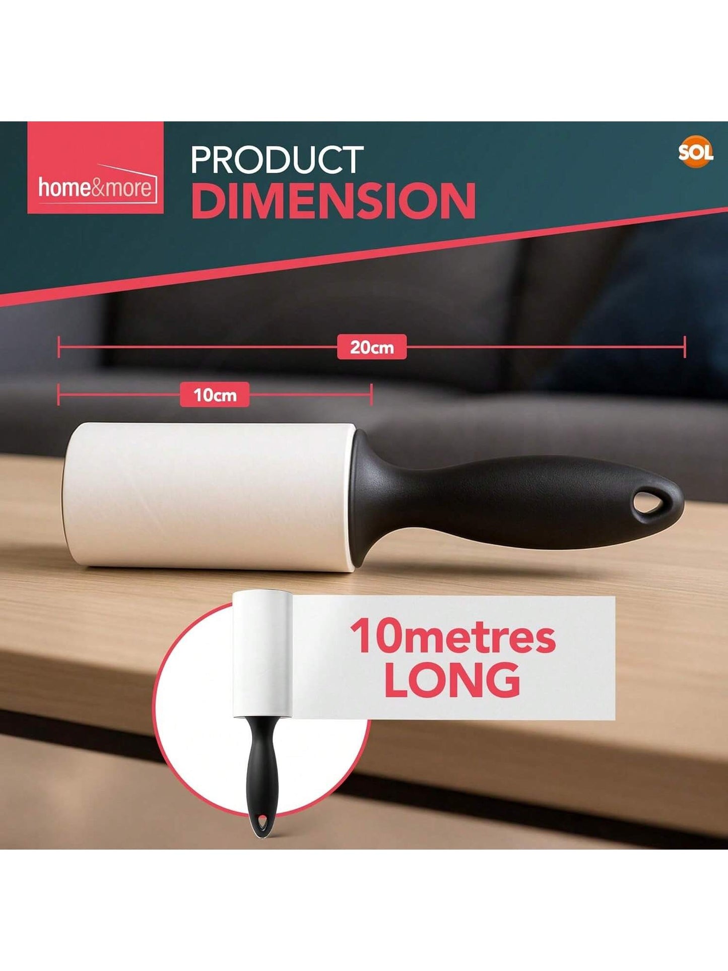 SOL 6pk 10m Lint Rollers With 396 Sticky Sheets & Handle Each - Lint Remover For Pet Hair, Carpet & Clothing, 10m Sticky Roller With Easy Tear-To Tear Sheets For Quick & Easy Cleaning