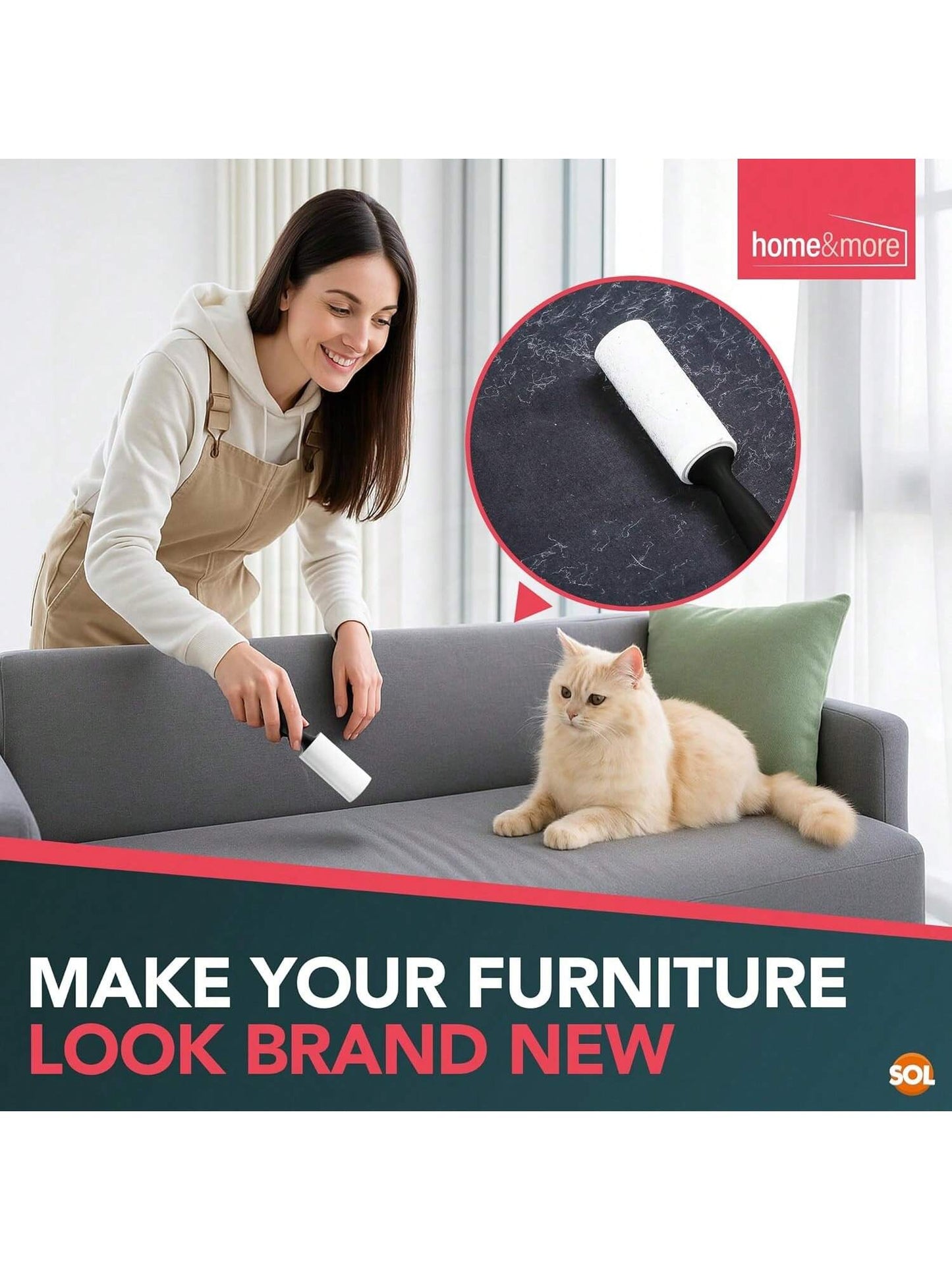 SOL 6pk 10m Lint Rollers With 396 Sticky Sheets & Handle Each - Lint Remover For Pet Hair, Carpet & Clothing, 10m Sticky Roller With Easy Tear-To Tear Sheets For Quick & Easy Cleaning