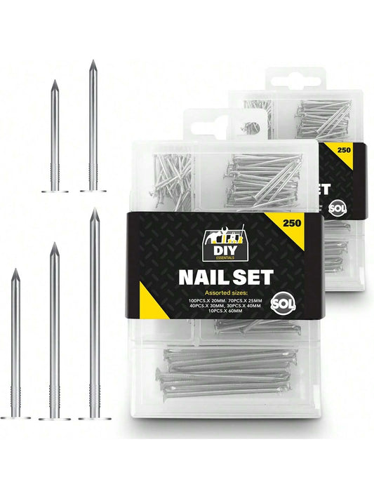SOL 500pk Nail Set - 60mm, 40mm, 30mm, 25mm, 20mm - Versatile Iron Nails For DIY Projects, Crafting, And Home Décor - Multipurpose Assorted Sizes For Repairs & Woodworking