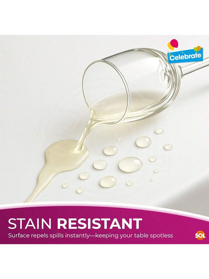 SOL 24pk White Table Cloth Party 121x121cm Plastic Cover Tablecloth Disposable For Parties - Heavy Duty Spill Protection - Opaque Design For Weddings, Buffets, Catering, Gender Reveals & Events