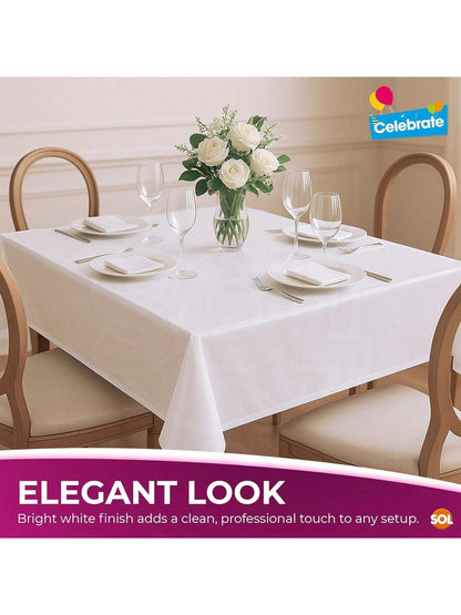 SOL 24pk White Table Cloth Party 121x121cm Plastic Cover Tablecloth Disposable For Parties - Heavy Duty Spill Protection - Opaque Design For Weddings, Buffets, Catering, Gender Reveals & Events