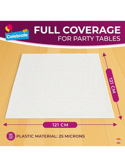 SOL 24pk White Table Cloth Party 121x121cm Plastic Cover Tablecloth Disposable For Parties - Heavy Duty Spill Protection - Opaque Design For Weddings, Buffets, Catering, Gender Reveals & Events