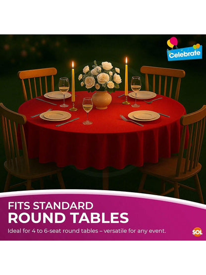 SOL 3pk Red Round Table Cloth Disposable 140cm Party Tablecloths For Circular Table Cloth Cover - Durable Spill Protection - Perfect For Weddings, Buffets, Catering, Restaurants & Special Events